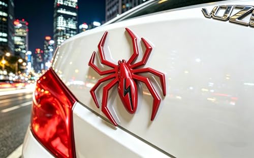 Image of 3D Spider Chrome Emblem Badge Sticker Decoration for Car, Truck, Motorcycle, RV, Scooter, SUV, Door, Window (Red Back Black Flash Spider)