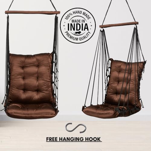 Image of Patiofy Soft Cotton Hammock Hanging Swing for Adults & Kids /Swing Chair for Home /Jhula for Adults /Swing for Living Room /Swing for Home Balcony /Hanging Jhula Chair (Brown)