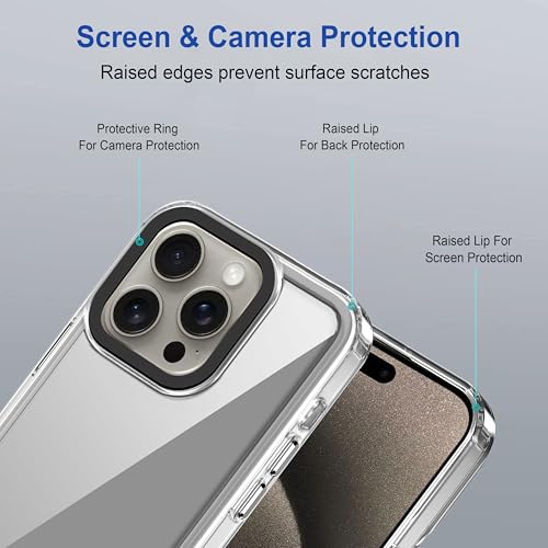 Image of amazon basics Back Case Cover for iPhone 16 Pro Max | Compatible for iPhone 16 Pro Max Back Cover | Case Cover with Camera Protection | (TPU + PC | Transparent)