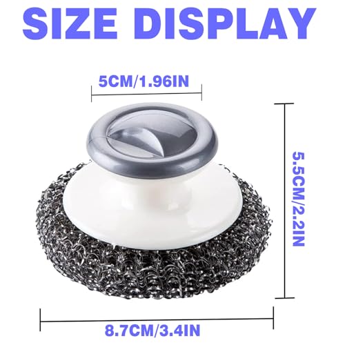 Image of Steel Wool Scrubber with Handle Stainless Steel Scrubber for Dishes Metal Scrubbers for Cleaning Dishes Steel Wool Pads with 2 Pack Long Gloves for Kitchen Pots, Sink