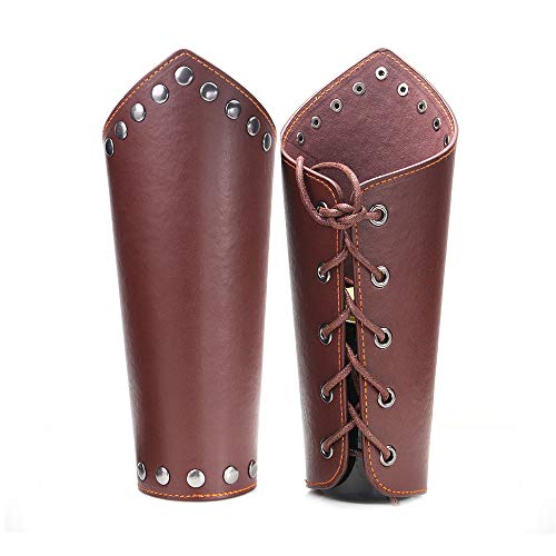 León Jewelry Leather Arm Guard Bracers Wide Gauntlet Medieval Cosplay Wrist Cuff Wrap Archery Goth Pirate Viking Costume, Brown, Normal