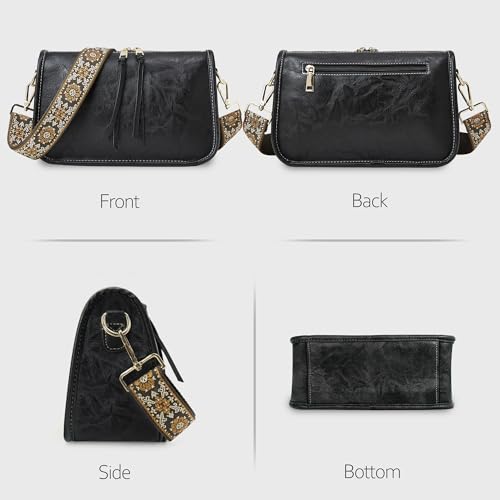 Crossbody Bag for Women Bohemian Vintage Stylish Purse Vegan Leather Shoulder Bag with Adjustable Wide Strap2