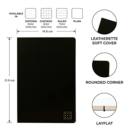 Image of NEORAH - A5 Dotgrid Notebook SOFT COVER|Organiser REFILL |Dotted notebook Journal | 110 GSM | 160 pages (Size 21 cm x 14.8 cm) Planner Journaling Writing Note Taking Diary,Travellers Journal-BLACK