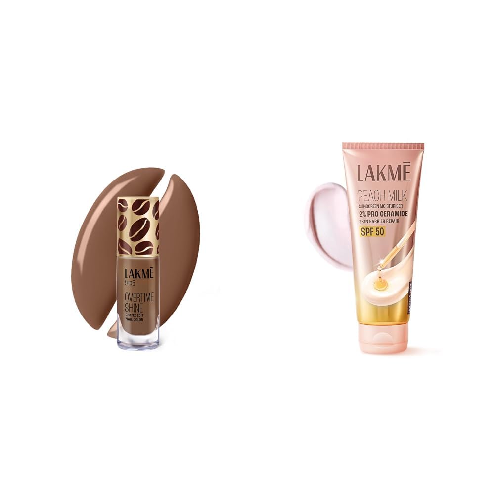 Lakme 9 to 5 Overtime Shine Nail Polish - Coffee Edit-08 Cappuccino Foam 6ml Lakme Peach Milk Sunscreen Moisturiser SPF 50 PA with 2% Pro-Ceramides Peptides-picture-20