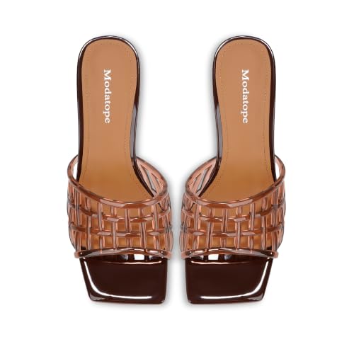 Image of Modatope Womens Heeled Sandals Open Square Toe Heels Chunky Block Heel Slip On Sandals for Women