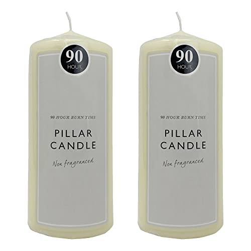 OnlineStreet Church Pillar Candles / Square - Non-fragranced White with Long Burning Times of 30, 60, 90, 180 & 360 Hours Options for or Home Use (90 Hrs Burn Time, Pack 2)