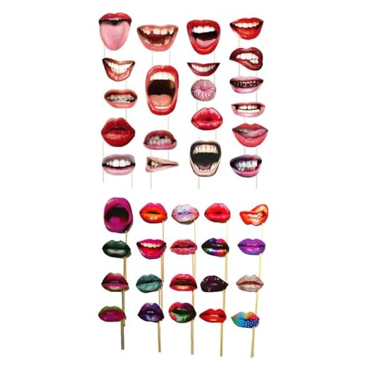 FUGLUS 40 Piezas de Accesorios para Fotos, Labios Divertidos, Boca, Accesorios para Fotos, Juego de Accesorios de Fotos para Fiestas, Bodas, cumpleaños, Carnaval, Navidad, Halloween