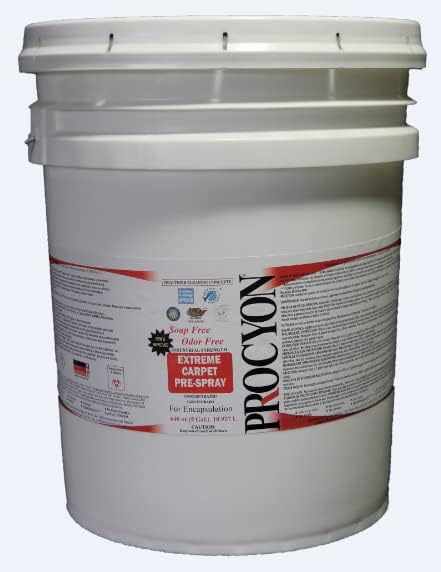 1 Each- 5 Gal. Pail (640 oz.)- Soap Free PROCYON Extreme! Pre-Sray Carpet Cleaner Concentrate. Use for Encapsulation Cleaning and Much More.