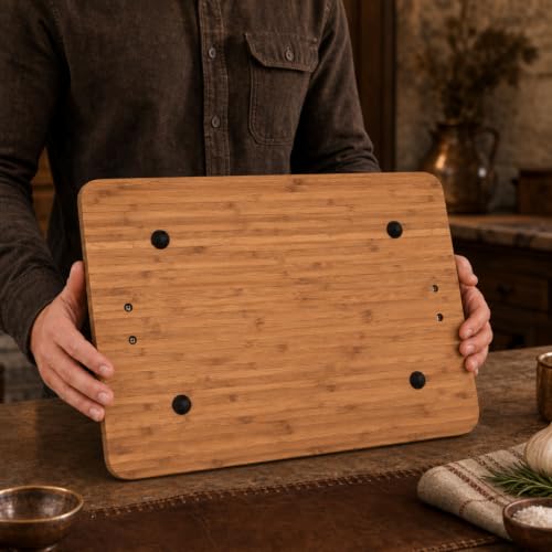 Tabla para cortar rectangular de bambú con mango 50.8x33.02 cm miniatura 3