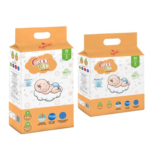 Image of Coo Coo By Mafatlal Extra Dry Baby Pull-Up Premium Diaper Pant, Size S (Small), 140 Count | 4-8 kg | Up to 12 Hrs Protection | Super Absorbent Core | Soft Elastic Waist | Leak Protection