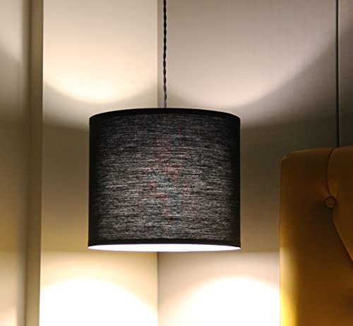 Plug In Pendant Light Hanging Light Lamp With 15Ft Cord Switch & Linen Drum Lamp Shades Set Of 2 Pendant Light Fixtures For Living Room Kitchen Bedroom Dining Room (Linen Black) #TOP4