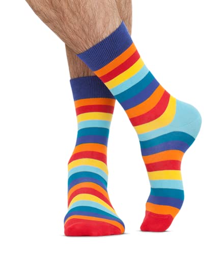 JNRB Men's Cotton Colorful Bright Casual Dress Crew Socks Striped Polka Dots Camouflage Plaid Tartan Zigzag Pattern, L-XL