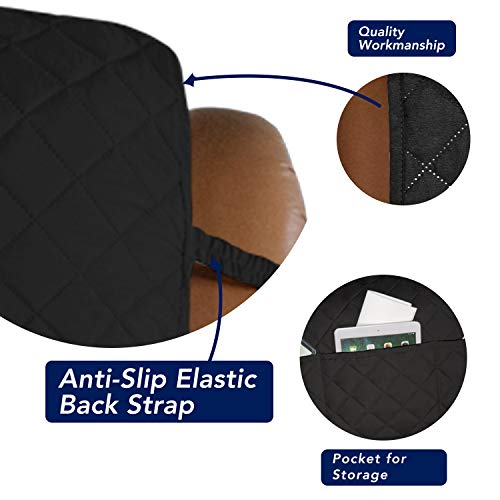 Image of PureFit Reversible Quilted Oversized Recliner Sofa Cover, Water Resistant Furniture Protector, Washable Couch Cover with Elastic Straps for Kids, Dogs, Pets (Large, Black /Beige)