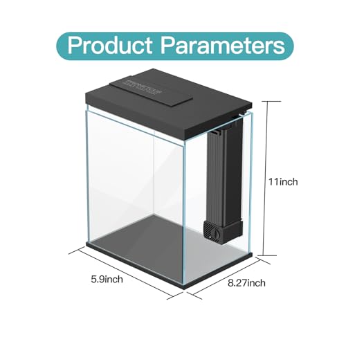 Image of Glass Betta Aquarium Starter Kits, 2 Gallon Fish Tank with Heater Filter and Light.