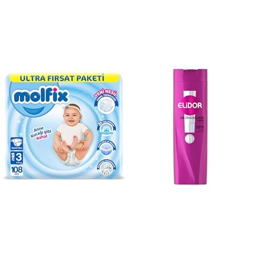 Molfix 3D Midi Ultra Fırsat Paketi, 108 Adet x1 + Elidor 400 ml x1