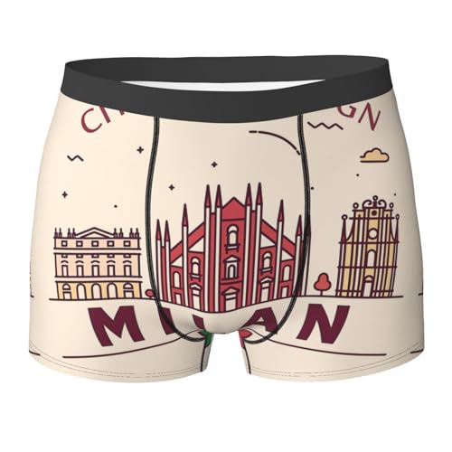 DUWAA Milan Cityscape mit italienischem Druck, atmungsaktive Herren-Unterwäsche, kein Hochrutschen, Boxershorts mit bequemem, flexiblem Bund, Größe S-XXL, Schwarz , XXL