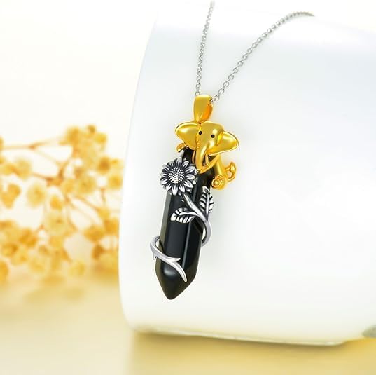 925 Sterling Silver Elephant Necklace for Women Men Reiki Healing Crystal Hexagonal Gemstone Birthstone Pendant Jewelry for Mom Her - Image 4