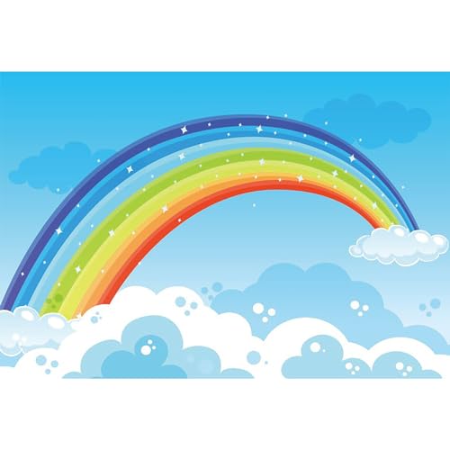 dnldliq 6x4ft Rainbow Birthday Backdrop Cartoon Natural Scenery Blue Sky White Cloud Rainbow Photography Background Girls Birthday Party Baby Shower Decorations Banner Photo Studio Props