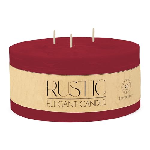 XL 3-Docht Kerze rund 15 cm unparfümiert - rubinrot - Große Stumpen Kerze mit 40 Stunden Brenndauer - Mehrdocht Kerze Tischkerze Blockkerze rund geruchlos