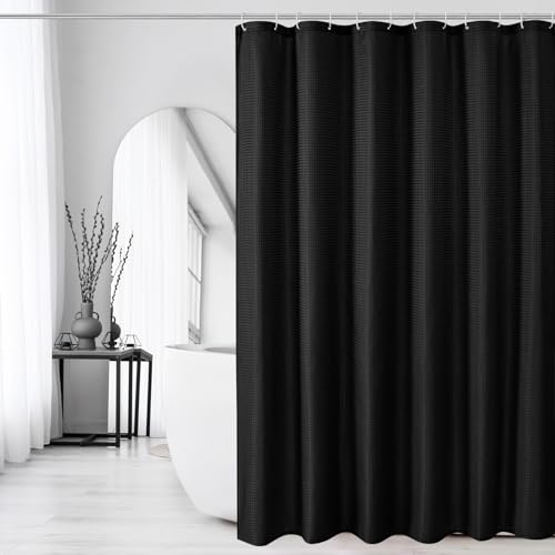 Gibelle Extra Long Black Fabric Shower Curtain, 72 × 90
