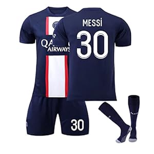 Paris Messi Blue Home 22/23 Soccer Kids Jersey + Shorts + Socks Set Kit Size Large (10-11 Years Old) for Youth