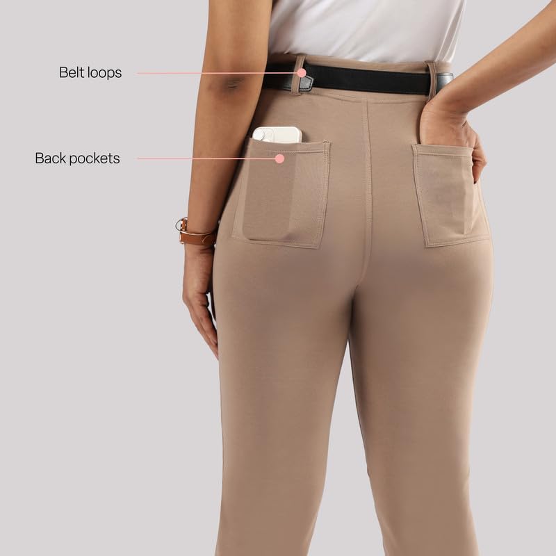 Image of Blissclub AM:PM Air Flare Trousers Cotton for Women Above 5'5 ft Tall | Bootcut Trousers and Formal Pants for Women Office wear | Tailored fit
