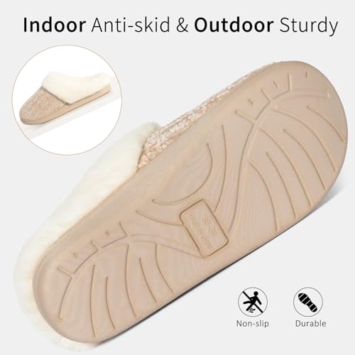 Image of Evshine Warm Knit House Slippers for Women Comfy Wool-Like Lined Chenille Slippers with Memory Foam and Indoor Outdoor Soles