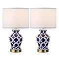 EOEYYOYB Set of 2 Ceramic Bedside Table Lamp, Minimalist Glazed Ceramic Base with Fabric Shade, Perfect for Bedroom, Nightstand, or Reading Nook, Small Modern Accent Lamp for Soft Lighting