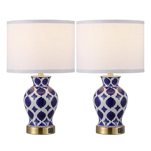 EOEYYOYB Set of 2 Ceramic Bedside Table Lamp, Minimalist Glazed Ceramic Base with Fabric Shade, 3 Way Dimmable Small Modern Accent Lamp for Soft Lighting, Perfect for Bedroom, Nightstand, Reading