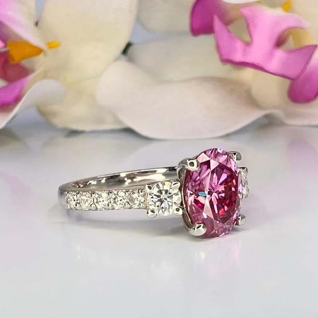 1.50 CT Oval Shape Simulated Pink Sapphire and White Diamond Three Stone Wedding Engagement Ring In 14K White Gold Plated 925 Sterling Silver Gift for Womens3