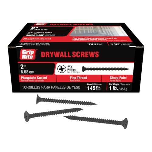 Grip-Rite 2DWS1#6 X 2' Phillips Bugle Head Fine Thread Sharp Point Drywall Screw, 1lb Box