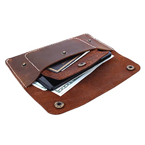 Handmade Leather Wallet, Slim Design with Card Slots and Cash Compartment Card Holder Secure Snap long wallet Brown