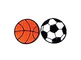 PLpatch Set of 2 Tiny. Mini Soccer Ball Basketball Sport Cute Cartoon Logo2 Sew Iron on Embroidered Applique Badge Sign Patch Clothing Costume