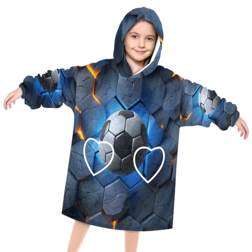 Pardick Wearable Blanket Hoodie for Kids, Magical Football Fleece Sweatshirt Blanket Oversized Blanket Sweatshirt with Pocket Flannel Warm Hooded Blanket 6-10 Year Old Girl Boy Gift, One Size