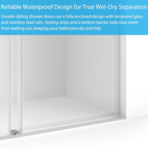 Image of Garvee Frameless Double Sliding Shower Door, Adjustable 56-60 inch W x 74 inch H, 6mm Tempered Glass with Square Stainless Steel Track, Brushed Nickel Finish for Bathroom Enclosure