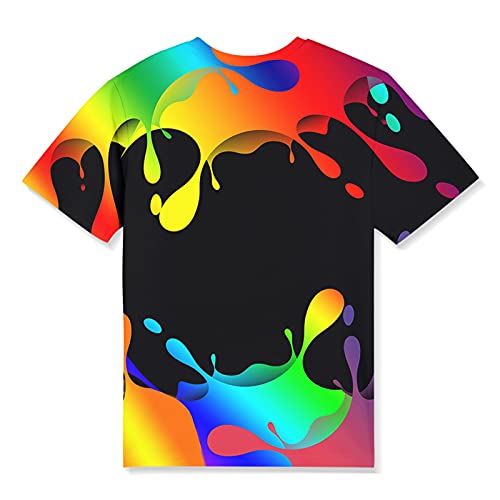 Image of Linnhoy Kids 3D Print Fashion Graphic T-Shirts for Boys Girls 6-16 Years | Unisex Colorful Short Sleeve, Crewneck, Breathable Fabric, Suitable for Daily Sport Festival Wear