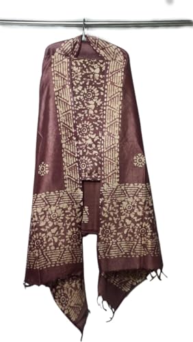 Image of STB-SILK TEXTILES BHAGALPUR Women's Cotton Silk Handcrafted Batik Print Unstitched Salwar Suit Dress Material With Duputta (Maroon)