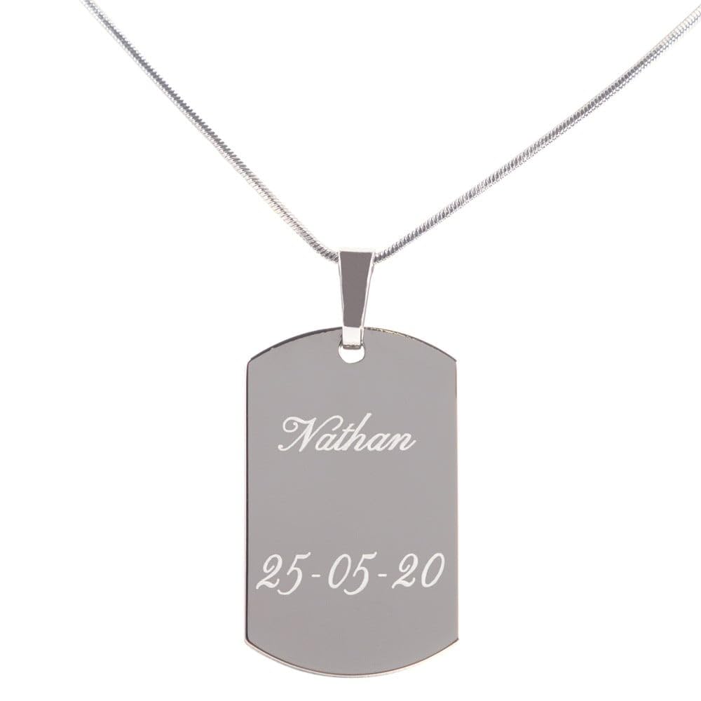 Pendentif Rectangle personnalisé – Gravure Photo et Texte sur ce Bijou en Acier argenté – Cadeau Femme et Homme Unique à Personnaliser