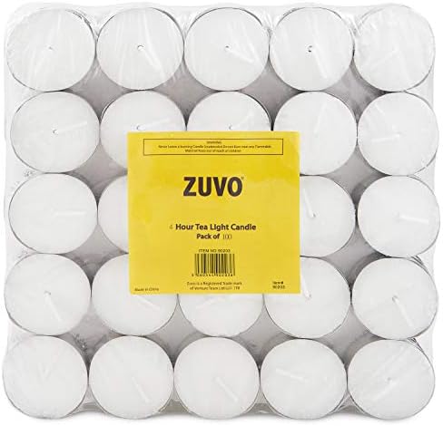 Tea Lights Candles 4 Hour Burn (100 Pack) - White t Lights - European Made Smokeless & Unscented Candles 3.8 x 2.3 cm - 4hr - Zuvo