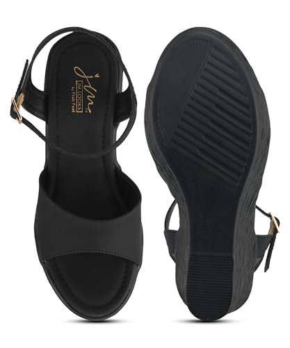 Image of JM LOOKS Sleek Minimalist Wedge Sandals Featuring Broad Single Strap and Textured High Platform for Daily Elegance