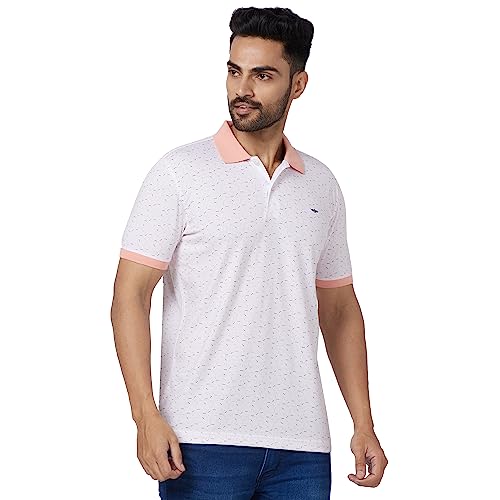 Image of Park Avenue Men's Cotton Polyester Blend Print Pattern Slim Fit Rib Collar Polo Neck Half Sleeve Casual T-Shirt