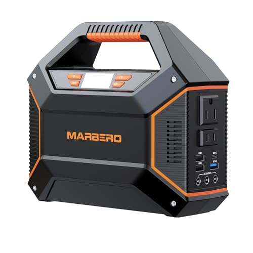 Image of MARBERO Portable Power Station 155Wh Portable Charger 100W Power Station with 6 Outputs 2x 110V AC Outlet LED Flashlight for Home Blackout, Camping, RV Travel, Ultra-Light & Silent Fan UL Certified