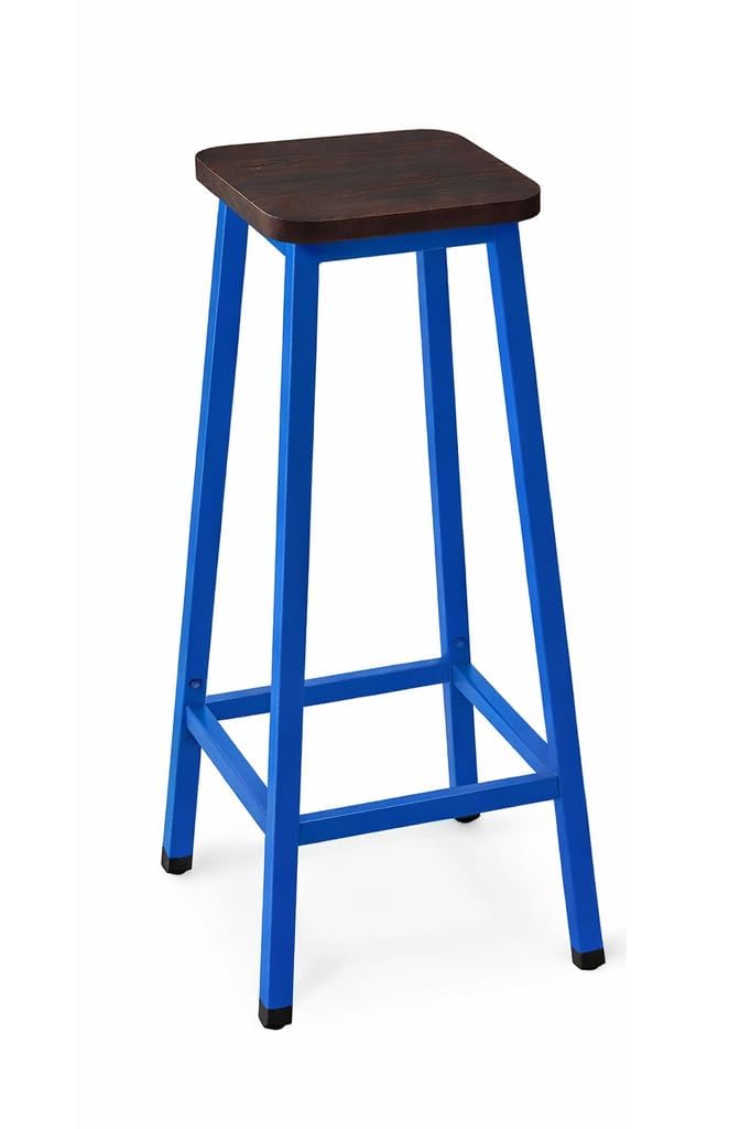 bar stools square base, tall breakfast bar stools with footrest for kitchen, industrial style, for dining room, party room, 29.5 x 29.5 x 70cm (pack of 1)(blue 63173)