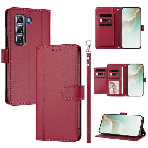 �X�}�z�P�[�X �Ή��@�� for Infinix Hot 60 Pro 4G �X�}�z�P�[�X�y�E�H���b�g�f�U�C�� �f���A���J�[�h�X���b�g �L���b�V�� �t���b�v���X�^���h �����h�~�zRed