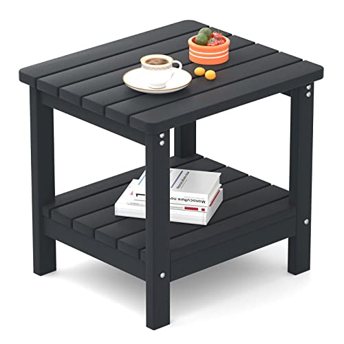 Udpatio Outdoor Side Table For Patio, Xxl Double Rectangular Adirondack Table Poolside Patio Table, Hdpe End Table For Outside Backyard Pool Indoor Companion, Easy Maintenance Weather Resistant(Black) #TOP10