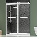 DELAVIN 56"-60" W x 75" H Frameless Shower Door, Double Sliding Shower Door, 5/16"(8mm) Clear Tempered Glass, Noiseless Shatterproof Glass Shower Doors with Square Rail, Stainless Steel, Aluminum