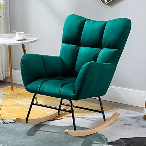 BWCKMTSC ALEjon Silla Mecedora de Terciopelo Verde: cómoda Mecedora para guardería y Sala de Estar con Respaldo Alto y Base de Madera Maciza