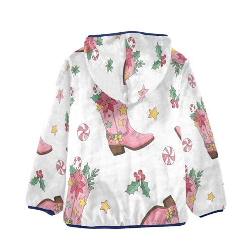 Pink Boots with Christmas Toddler Fleece Jacket Girl Boys Hooded Fleece Jacket Coat Warm Outwear Zip-up 3-10T2