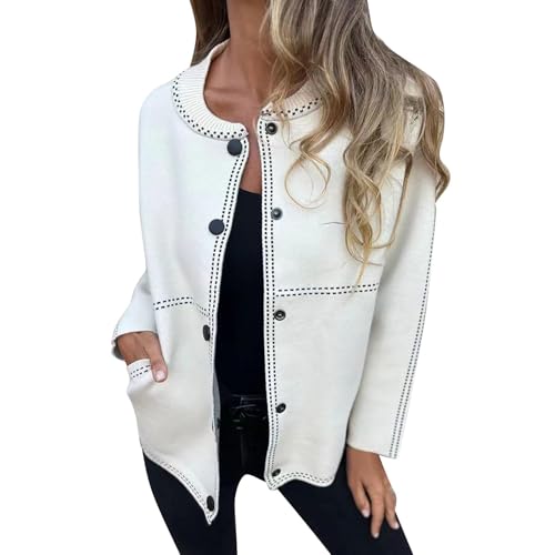 Womens Long Sleeve Sweaters Crewneck Button Down Chunky Open Front Cardigan Loose Fit Solid Color Fall Winter Coat