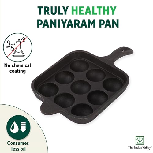 The-Indus-Valley-Super-Smooth-Cast-Iron-Square-Paniyaram-Pan-with-Long-Handle-9-Pit-18cm71-Inch-24Kg-Gas-Compatible-Pre-Seasoned-AppePaddu-Pan100-Toxin-FreeNaturally-Non-Stick